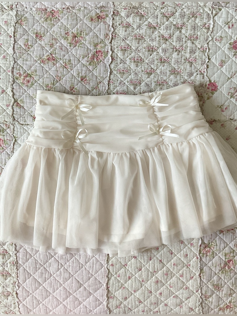 Forever 21 Cream Tulle Mini Skirt with Ribbon Detail